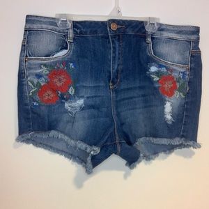 Cut off Jean shorts with red flowers